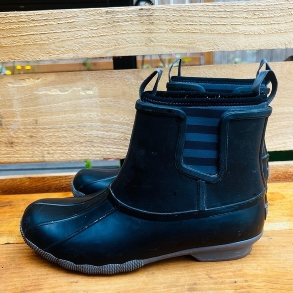 Sperry Women's Saltwater Chelsea Boots Black Grey Striped Gore